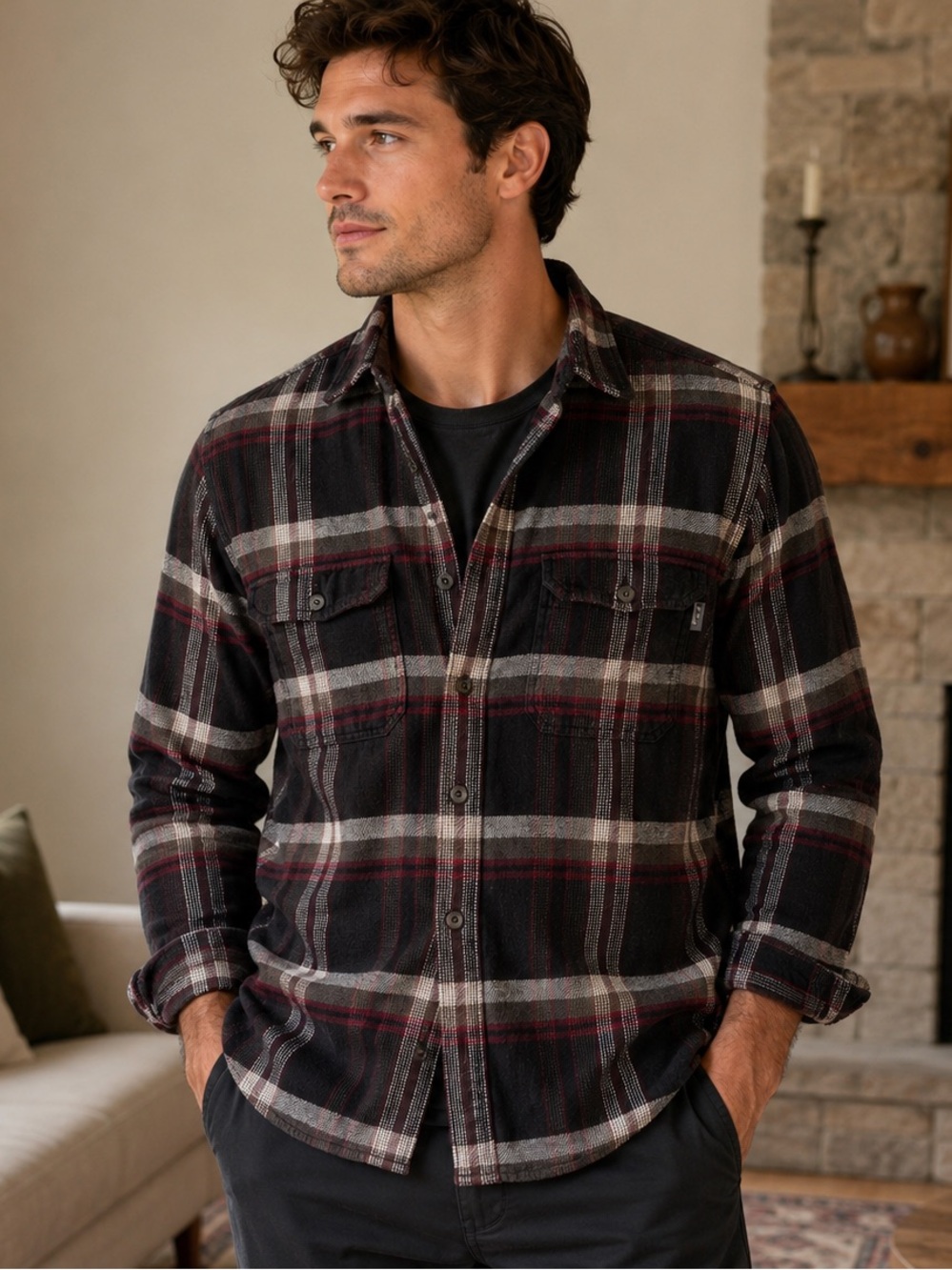 Woolrich Men’s Plaid Flannel Button Front Shirt Heavy Weight 100% Cotton |Size L